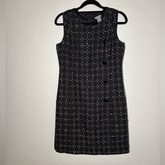 Ann Taylor Size 4 Petite black lined sleeveless career dress faux button side - Picture 1 of 4